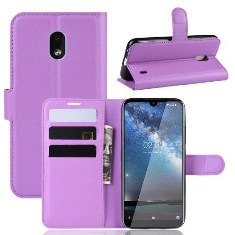 Litchi PU kožené peněženkové pouzdro na mobil Nokia 2.2 - fialové