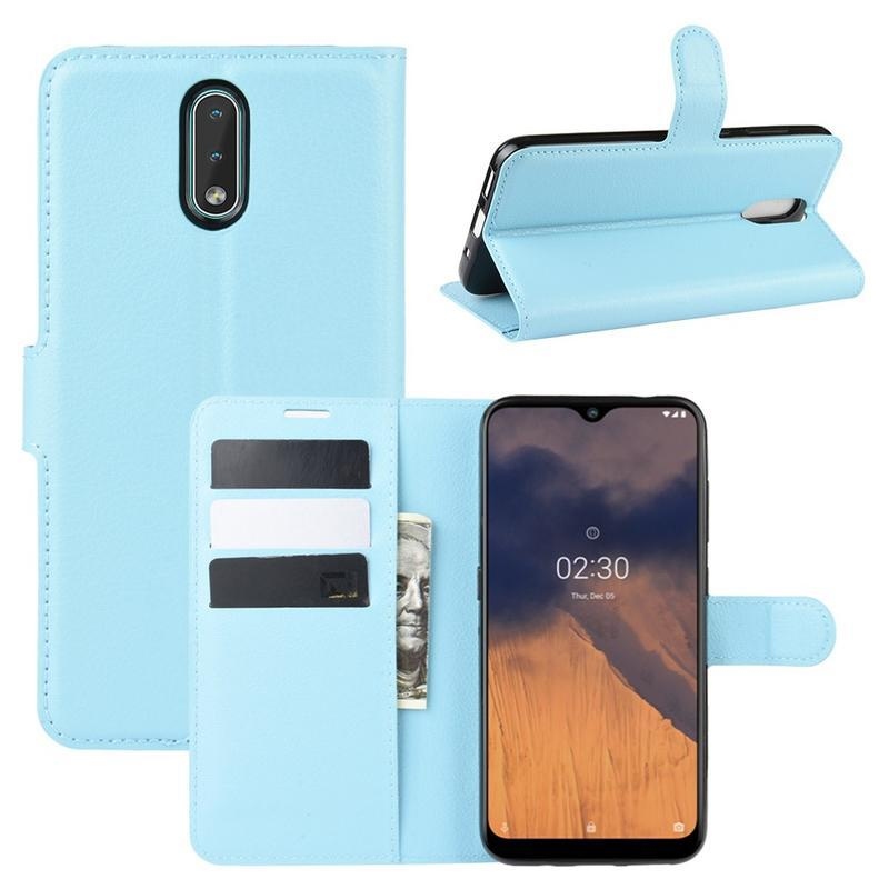 Litchi PU kožené peněženkové pouzdro na mobil Nokia 2.3 - modré
