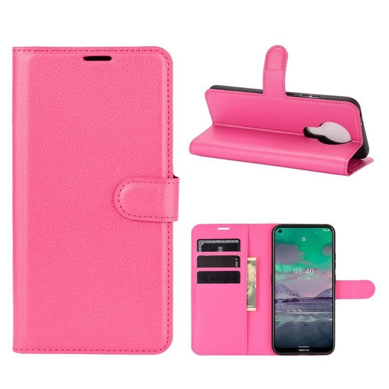 Litchi PU kožené peněženkové pouzdro na mobil Nokia 3.4 - rose