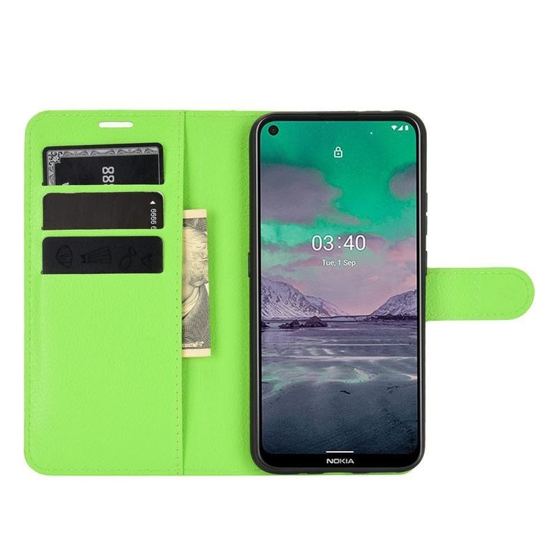 Litchi PU kožené peněženkové pouzdro na mobil Nokia 3.4 - zelené