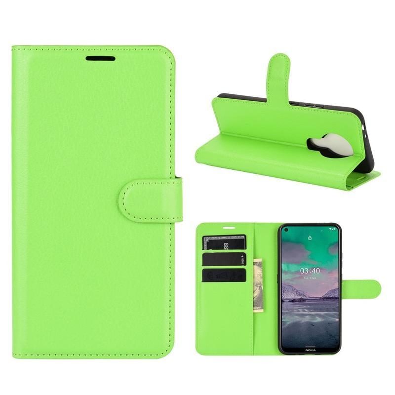 Litchi PU kožené peněženkové pouzdro na mobil Nokia 3.4 - zelené