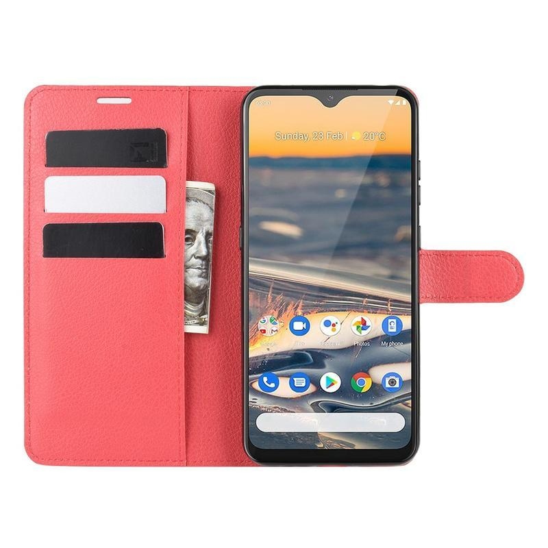Litchi PU kožené peněženkové pouzdro na mobil Nokia 5.3 - červené