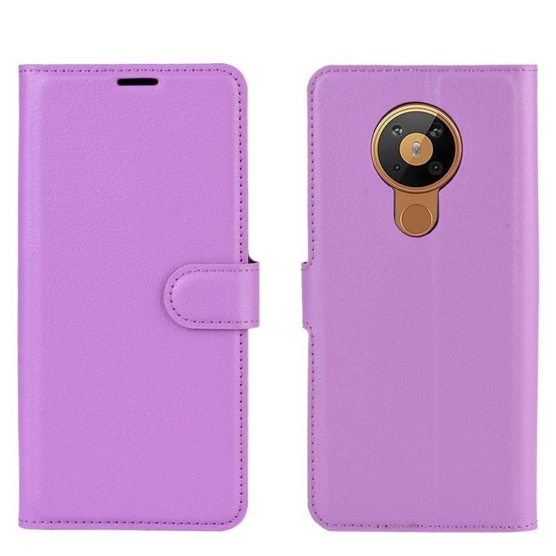 Litchi PU kožené peněženkové pouzdro na mobil Nokia 5.3 - fialové