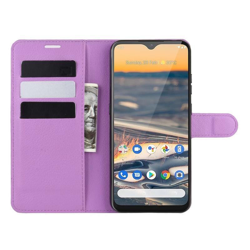 Litchi PU kožené peněženkové pouzdro na mobil Nokia 5.3 - fialové