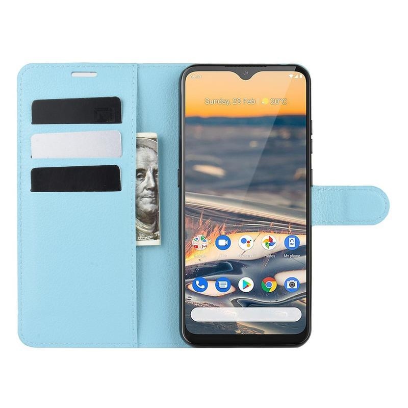 Litchi PU kožené peněženkové pouzdro na mobil Nokia 5.3 - modré