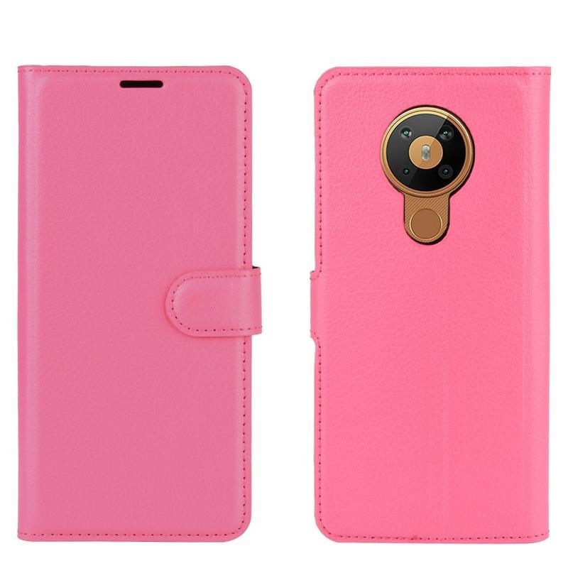 Litchi PU kožené peněženkové pouzdro na mobil Nokia 5.3 - rose