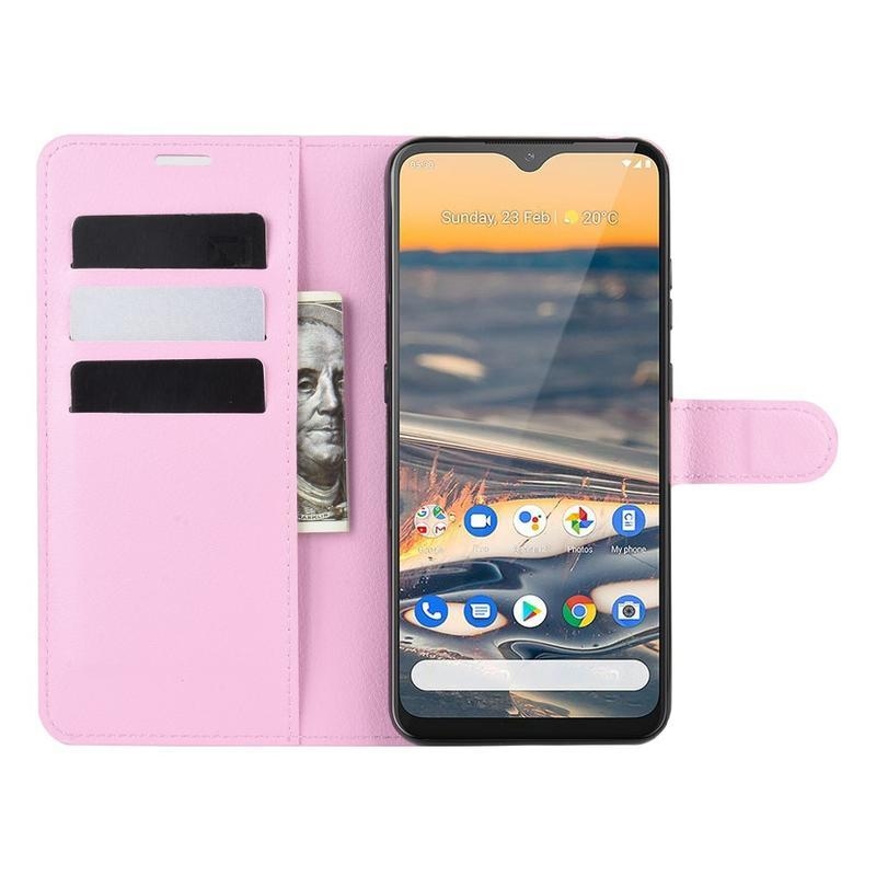 Litchi PU kožené peněženkové pouzdro na mobil Nokia 5.3 - růžové