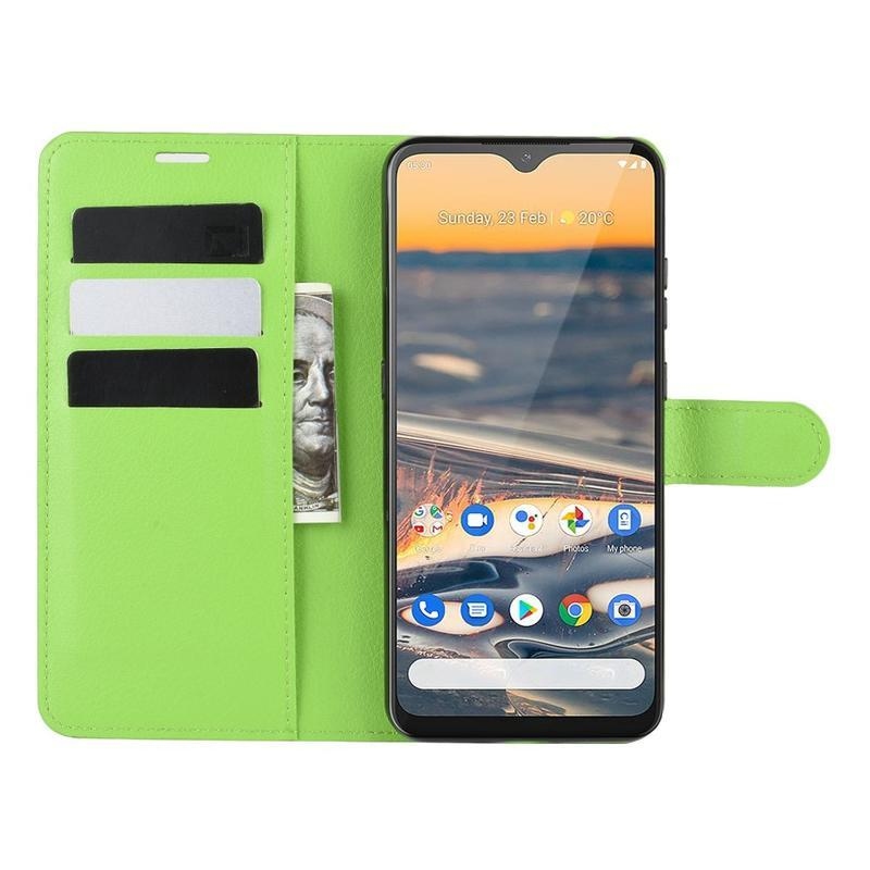 Litchi PU kožené peněženkové pouzdro na mobil Nokia 5.3 - zelené