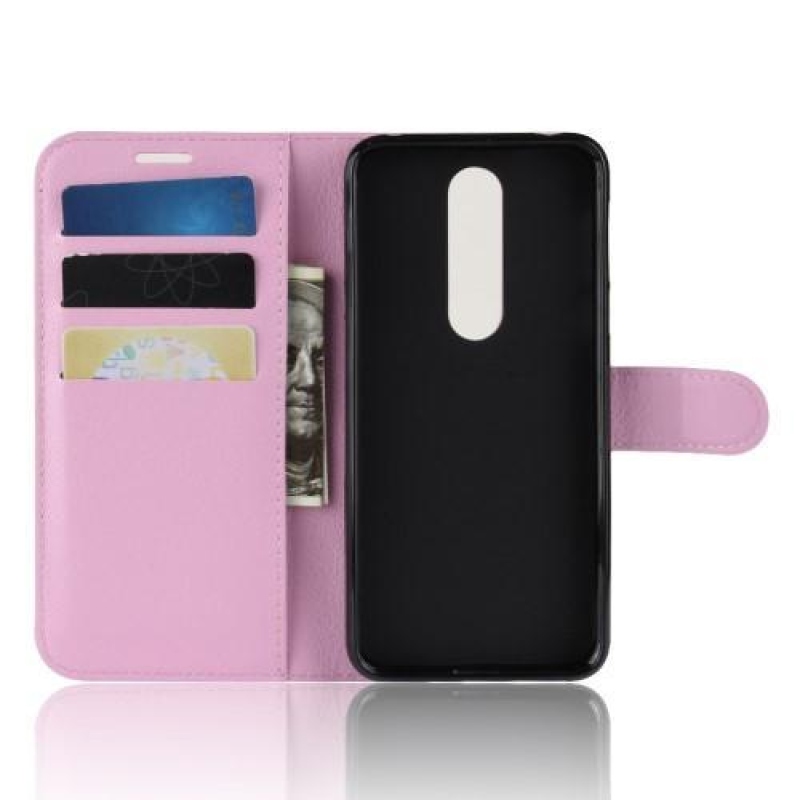 Litchi PU kožené peněženkové pouzdro na mobil Nokia 7.1 - fialové