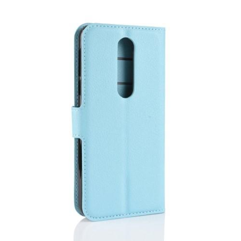 Litchi PU kožené peněženkové pouzdro na mobil Nokia 7.1 - modré