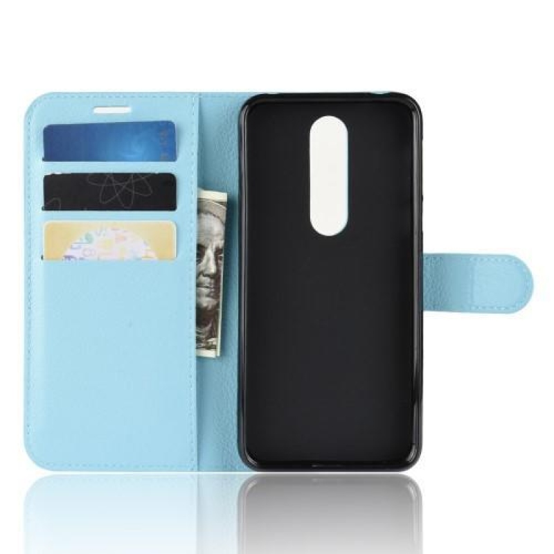 Litchi PU kožené peněženkové pouzdro na mobil Nokia 7.1 - modré