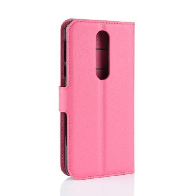 Litchi PU kožené peněženkové pouzdro na mobil Nokia 7.1 - rose