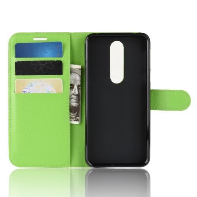 Litchi PU kožené peněženkové pouzdro na mobil Nokia 7.1 - zelené