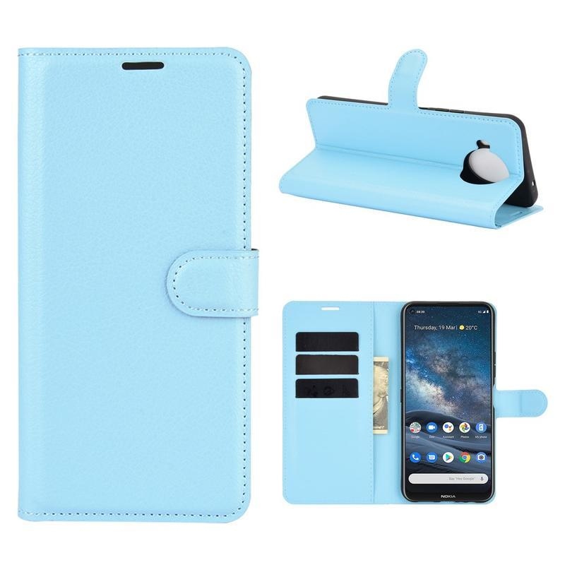 Litchi PU kožené peněženkové pouzdro na mobil Nokia 8.3 5G - modré