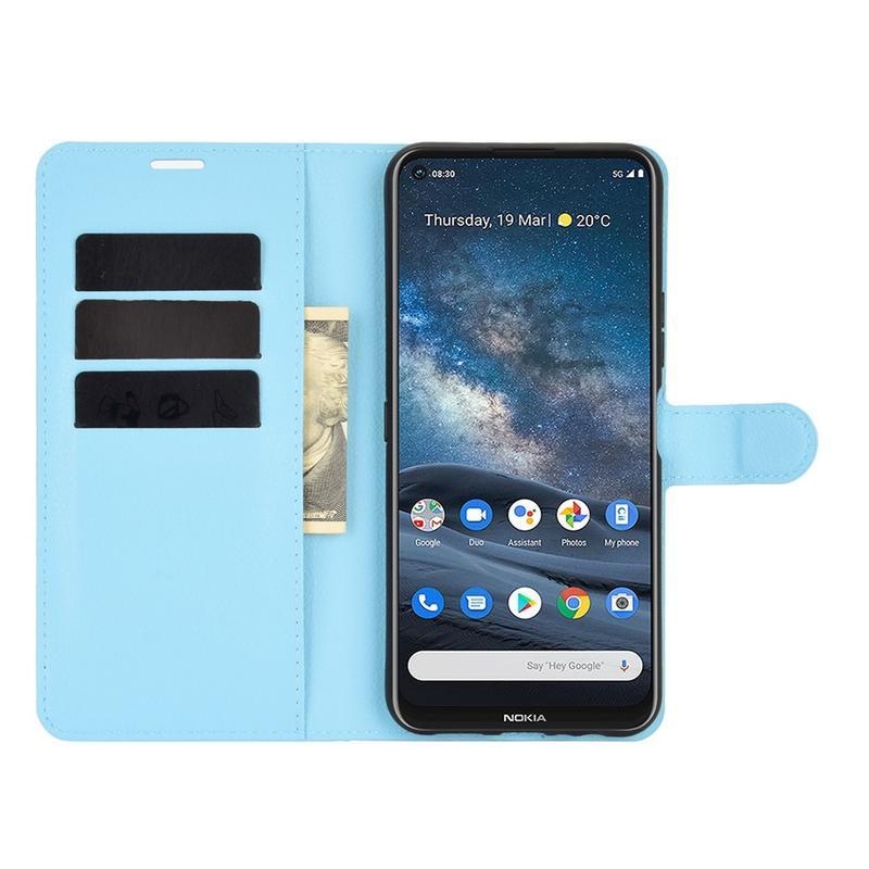 Litchi PU kožené peněženkové pouzdro na mobil Nokia 8.3 5G - modré