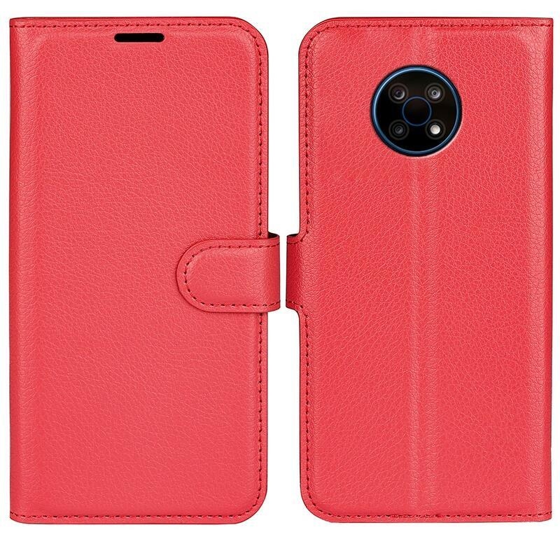 Litchi PU kožené peněženkové pouzdro na mobil Nokia G50 - červené
