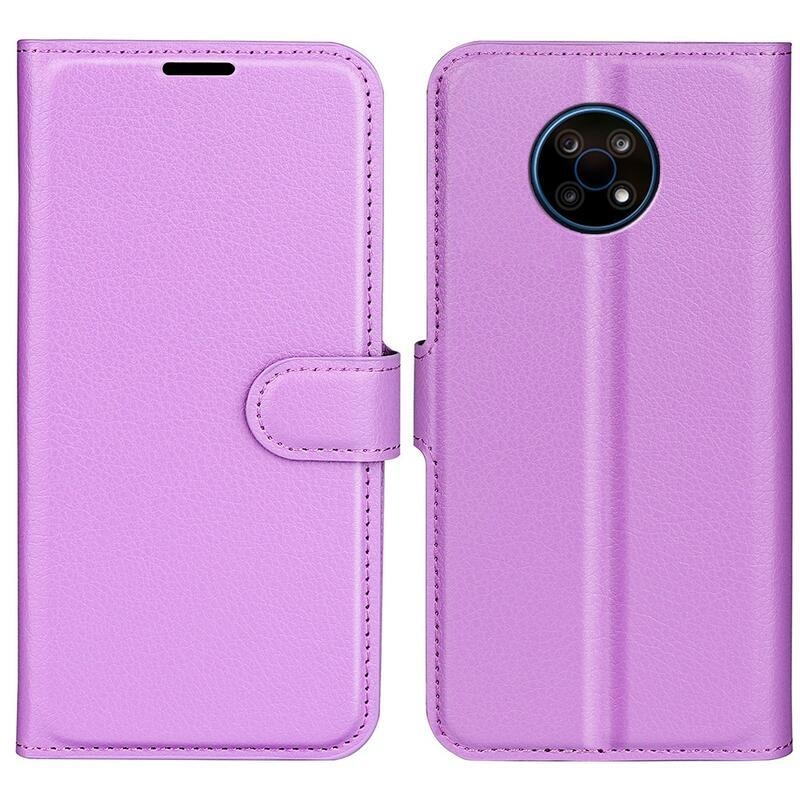 Litchi PU kožené peněženkové pouzdro na mobil Nokia G50 - fialové
