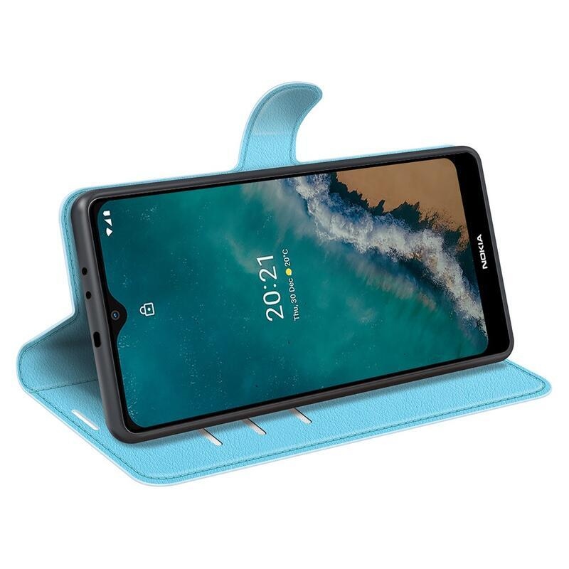 Litchi PU kožené peněženkové pouzdro na mobil Nokia G50 - modré
