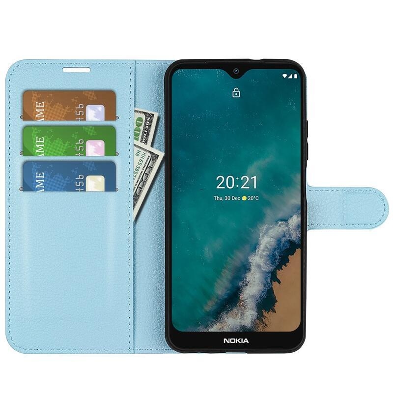 Litchi PU kožené peněženkové pouzdro na mobil Nokia G50 - modré