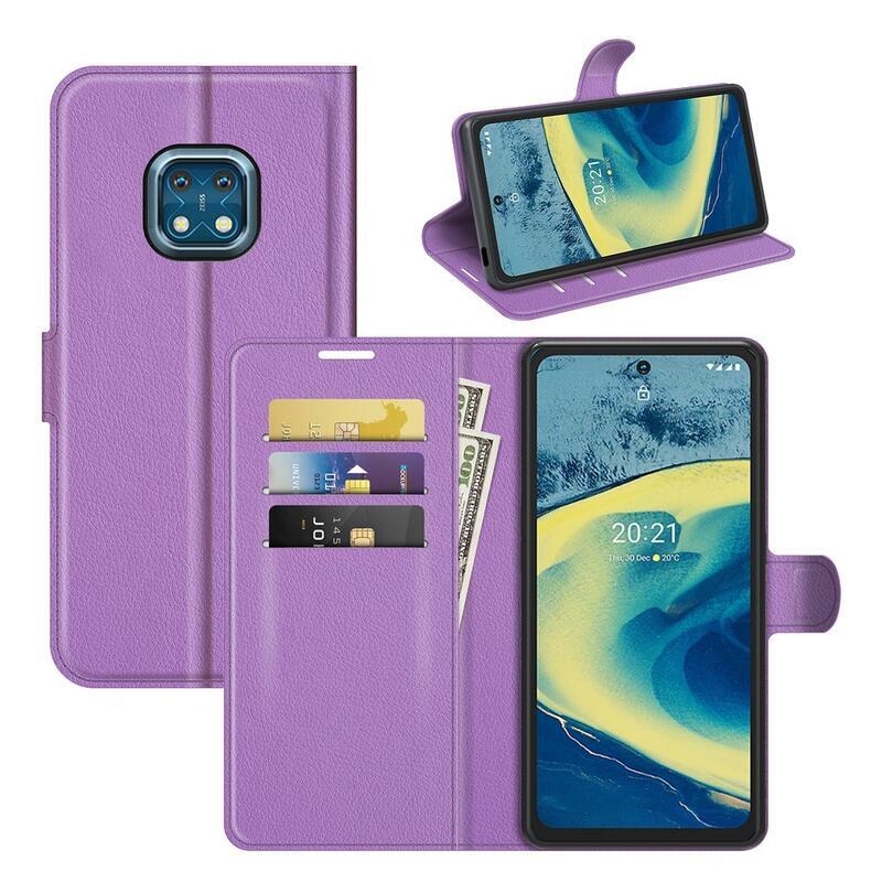 Litchi PU kožené peněženkové pouzdro na mobil Nokia XR20 - fialové