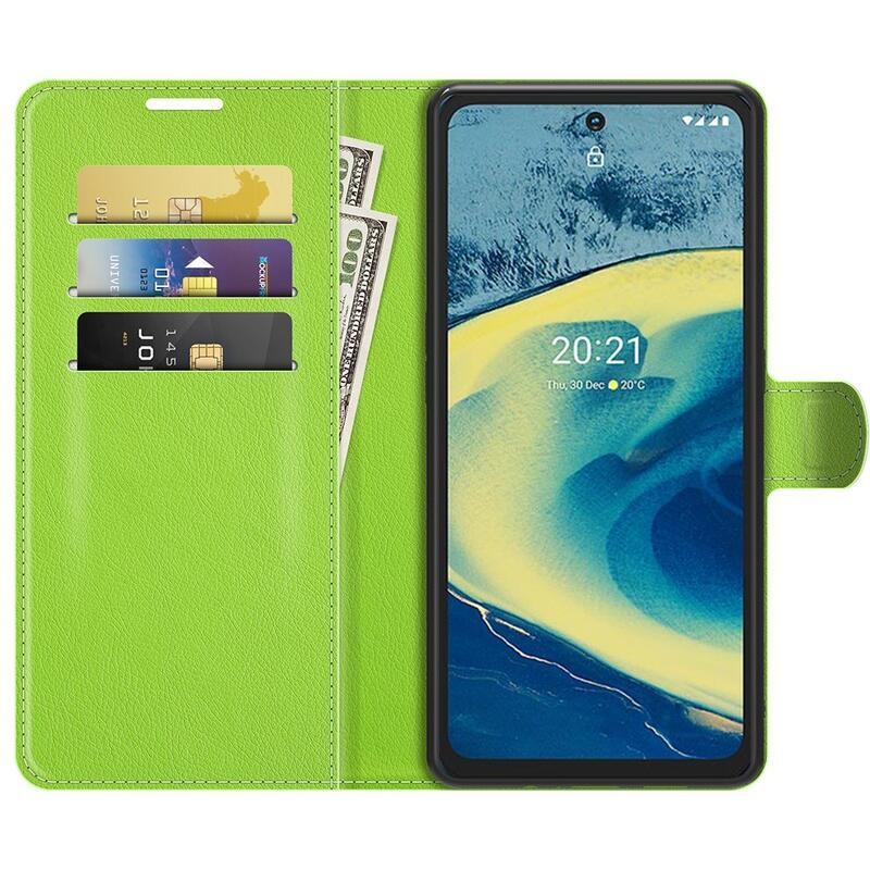 Litchi PU kožené peněženkové pouzdro na mobil Nokia XR20 - zelené