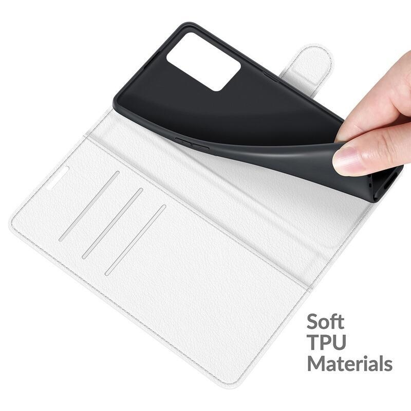 Litchi PU kožené peněženkové pouzdro na mobil Oppo A16s/A54s - bílé