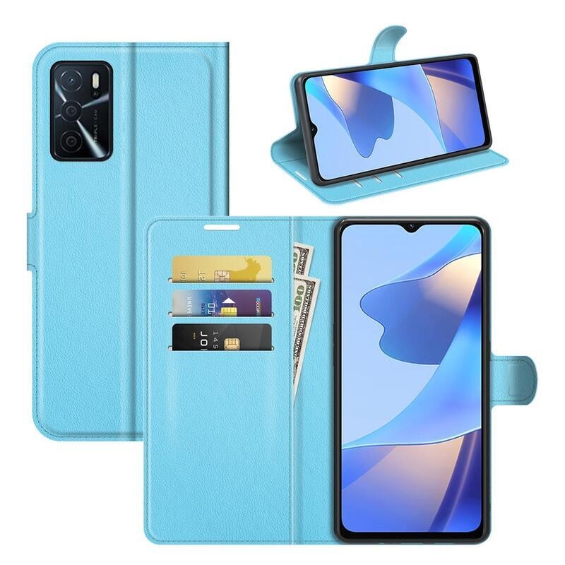 Litchi PU kožené peněženkové pouzdro na mobil Oppo A16s/A54s - modré