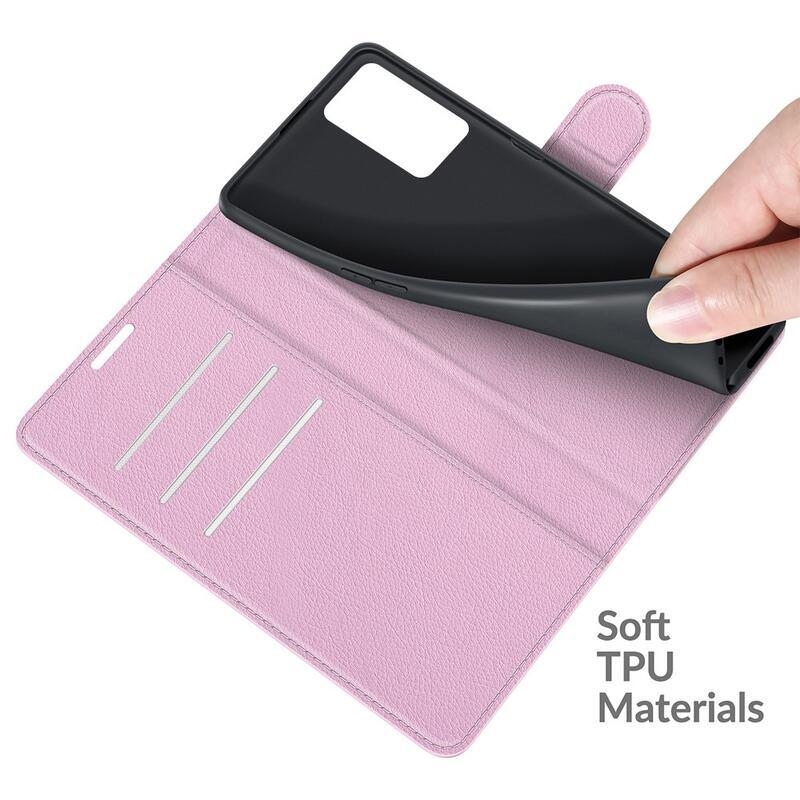 Litchi PU kožené peněženkové pouzdro na mobil Oppo A16s/A54s - růžové