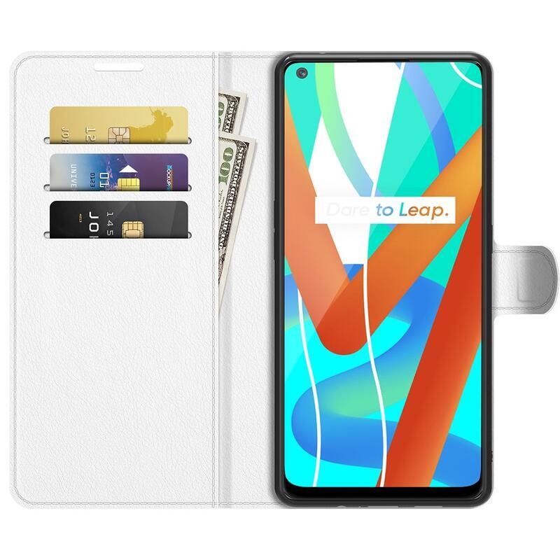 Litchi PU kožené peněženkové pouzdro na mobil Realme 8 5G - bílé