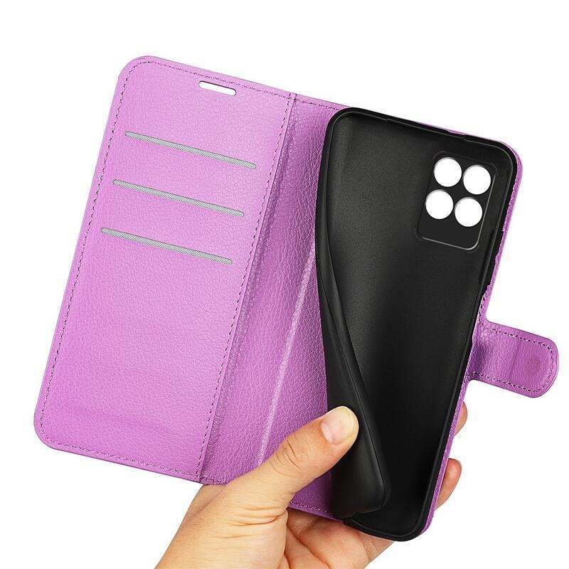 Litchi PU kožené peněženkové pouzdro na mobil Realme 8i - fialové