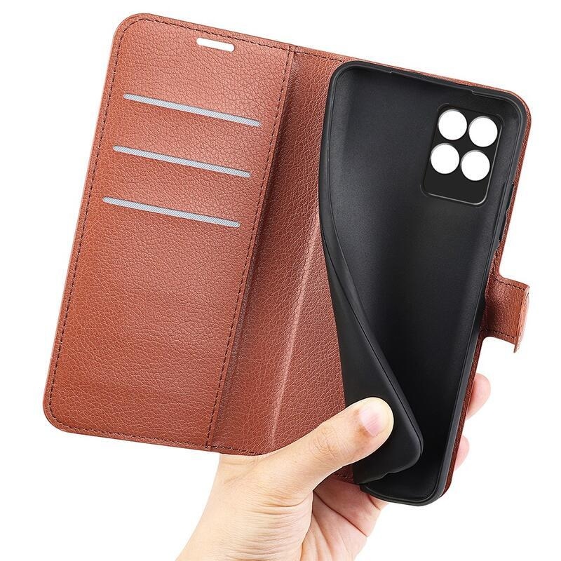 Litchi PU kožené peněženkové pouzdro na mobil Realme 8i - hnědé