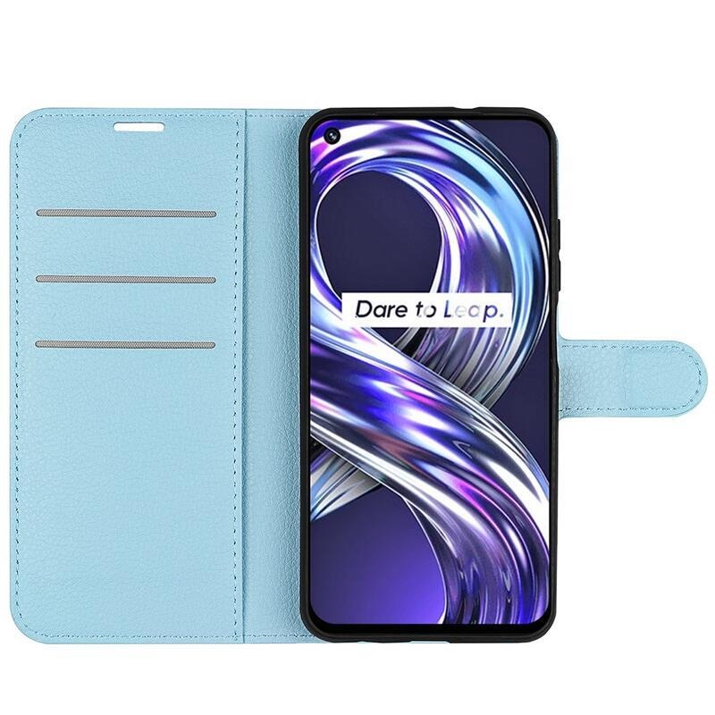 Litchi PU kožené peněženkové pouzdro na mobil Realme 8i - modré