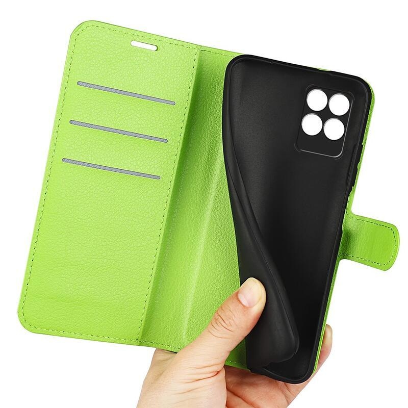 Litchi PU kožené peněženkové pouzdro na mobil Realme 8i - zelené