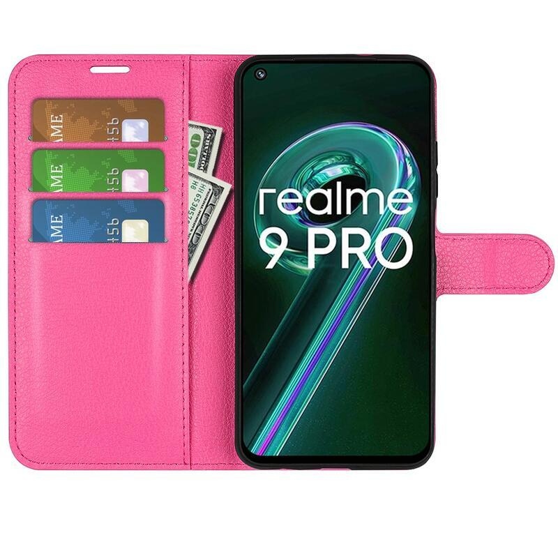Litchi PU kožené peněženkové pouzdro na mobil Realme 9 Pro 5G - rose