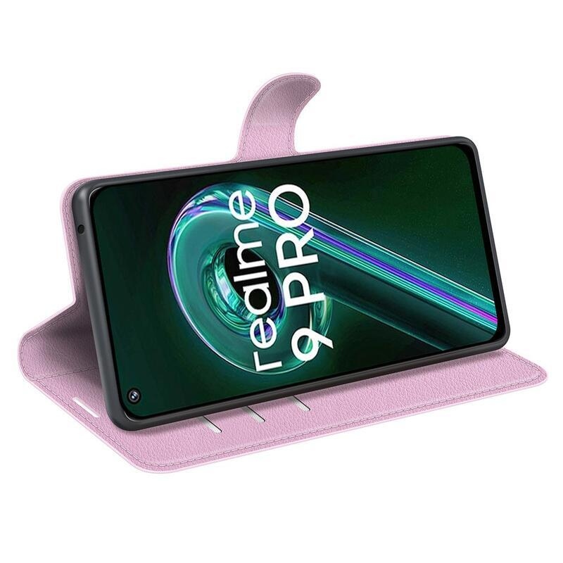 Litchi PU kožené peněženkové pouzdro na mobil Realme 9 Pro 5G - růžové