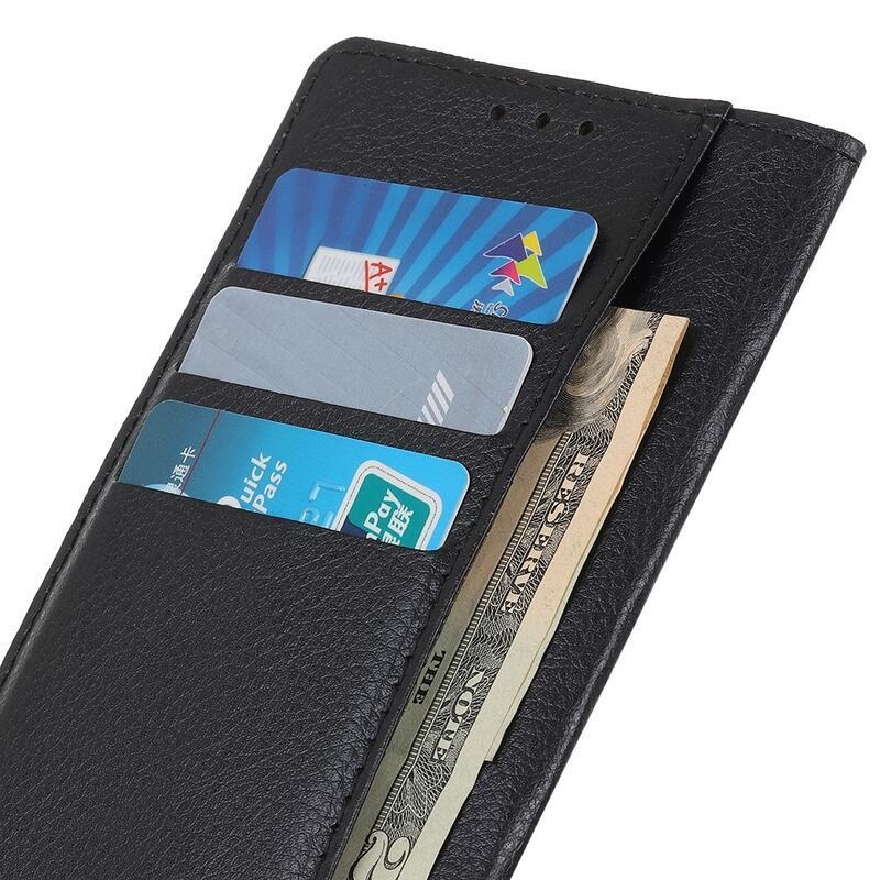Litchi PU kožené peněženkové pouzdro na mobil Realme C11 (2021) - černé