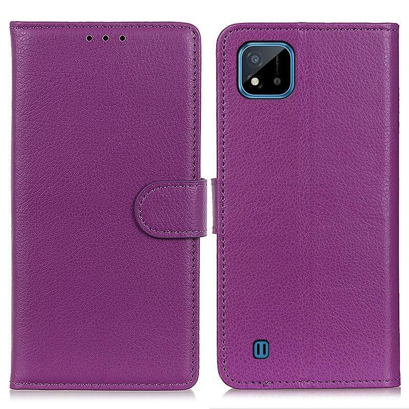 Litchi PU kožené peněženkové pouzdro na mobil Realme C11 (2021) - fialové
