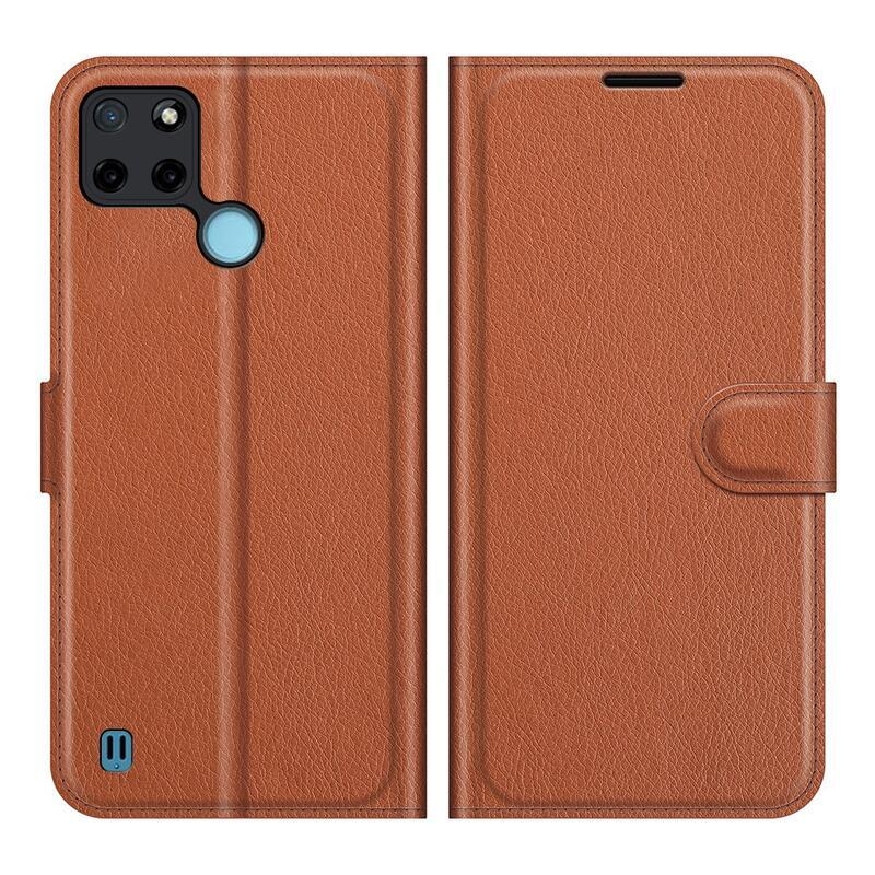 Litchi PU kožené peněženkové pouzdro na mobil Realme C21Y/C25Y - hnědé