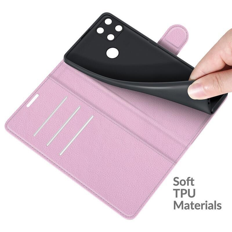 Litchi PU kožené peněženkové pouzdro na mobil Realme C21Y/C25Y - růžové