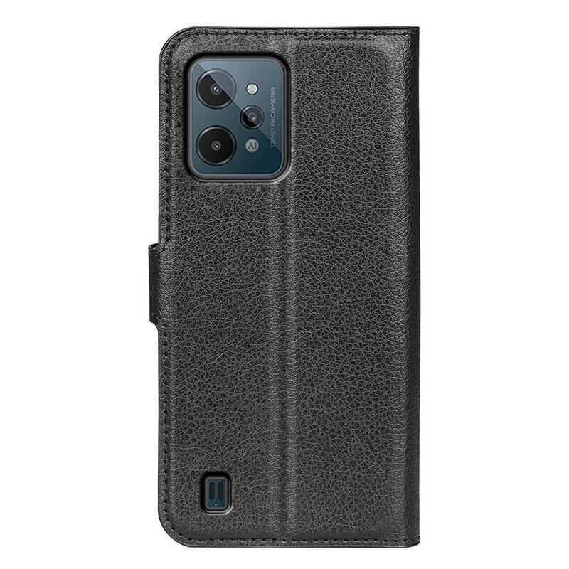 Litchi PU kožené peněženkové pouzdro na mobil Realme C31 - černé