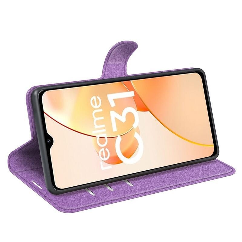Litchi PU kožené peněženkové pouzdro na mobil Realme C31 - fialové