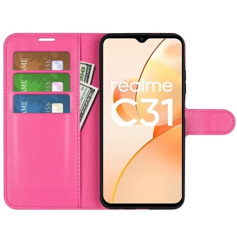 Litchi PU kožené peněženkové pouzdro na mobil Realme C31 - rose