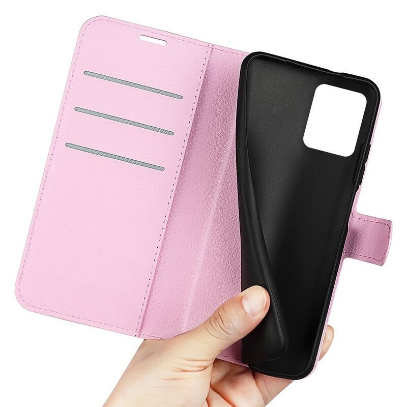 Litchi PU kožené peněženkové pouzdro na mobil Realme C31 - růžové