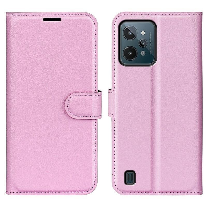 Litchi PU kožené peněženkové pouzdro na mobil Realme C31 - růžové