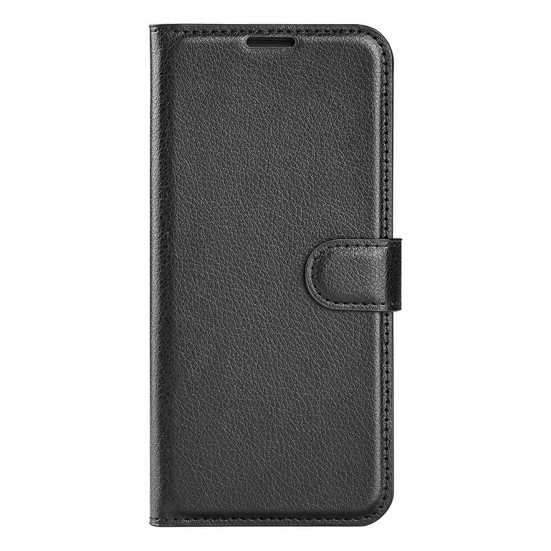Litchi PU kožené peněženkové pouzdro na mobil Realme C35 - černé