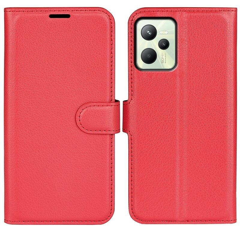 Litchi PU kožené peněženkové pouzdro na mobil Realme C35 - červené