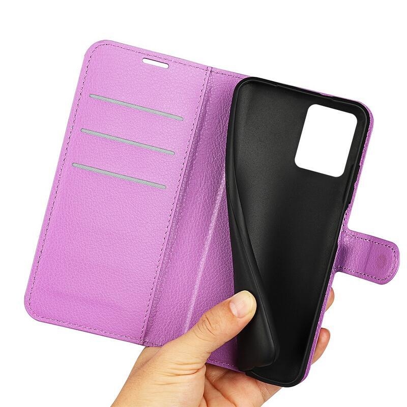 Litchi PU kožené peněženkové pouzdro na mobil Realme C35 - fialové