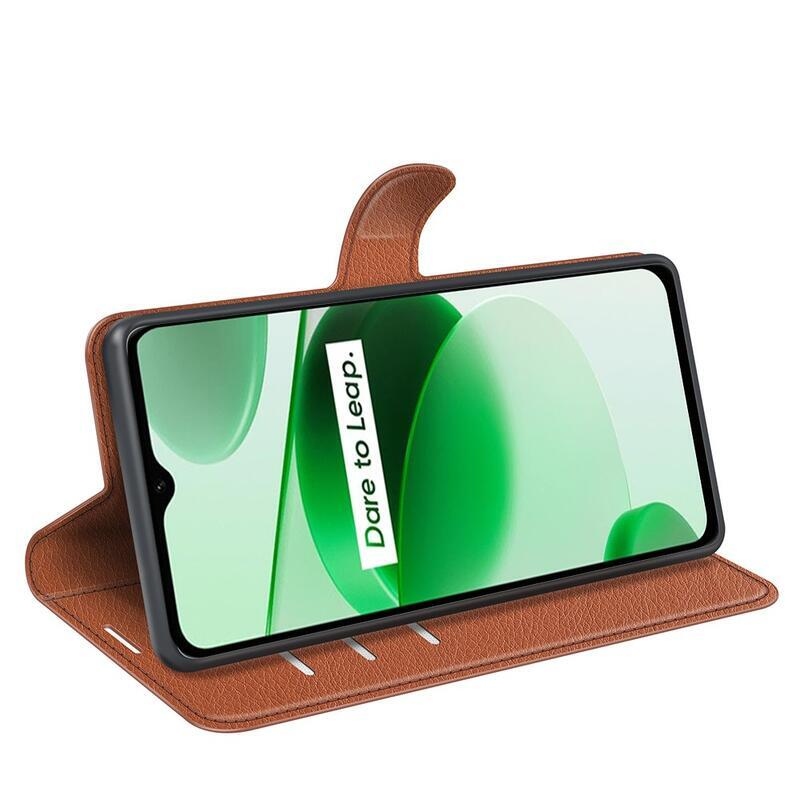 Litchi PU kožené peněženkové pouzdro na mobil Realme C35 - hnědé