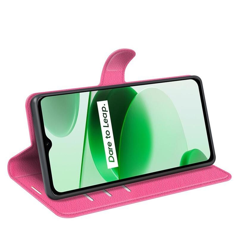 Litchi PU kožené peněženkové pouzdro na mobil Realme C35 - rose