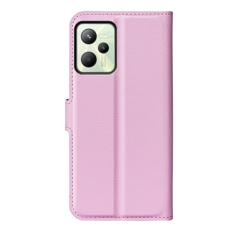 Litchi PU kožené peněženkové pouzdro na mobil Realme C35 - růžové